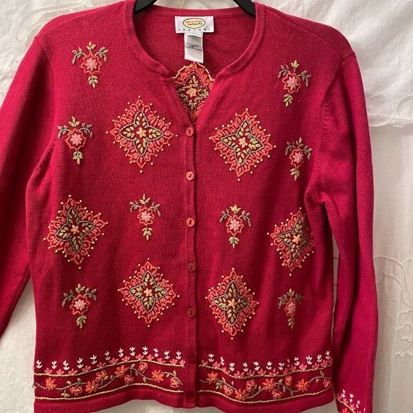 Talbots Petites Embordered Button Up V Neck Womens Sweater Size MP - Picture 2 of 7